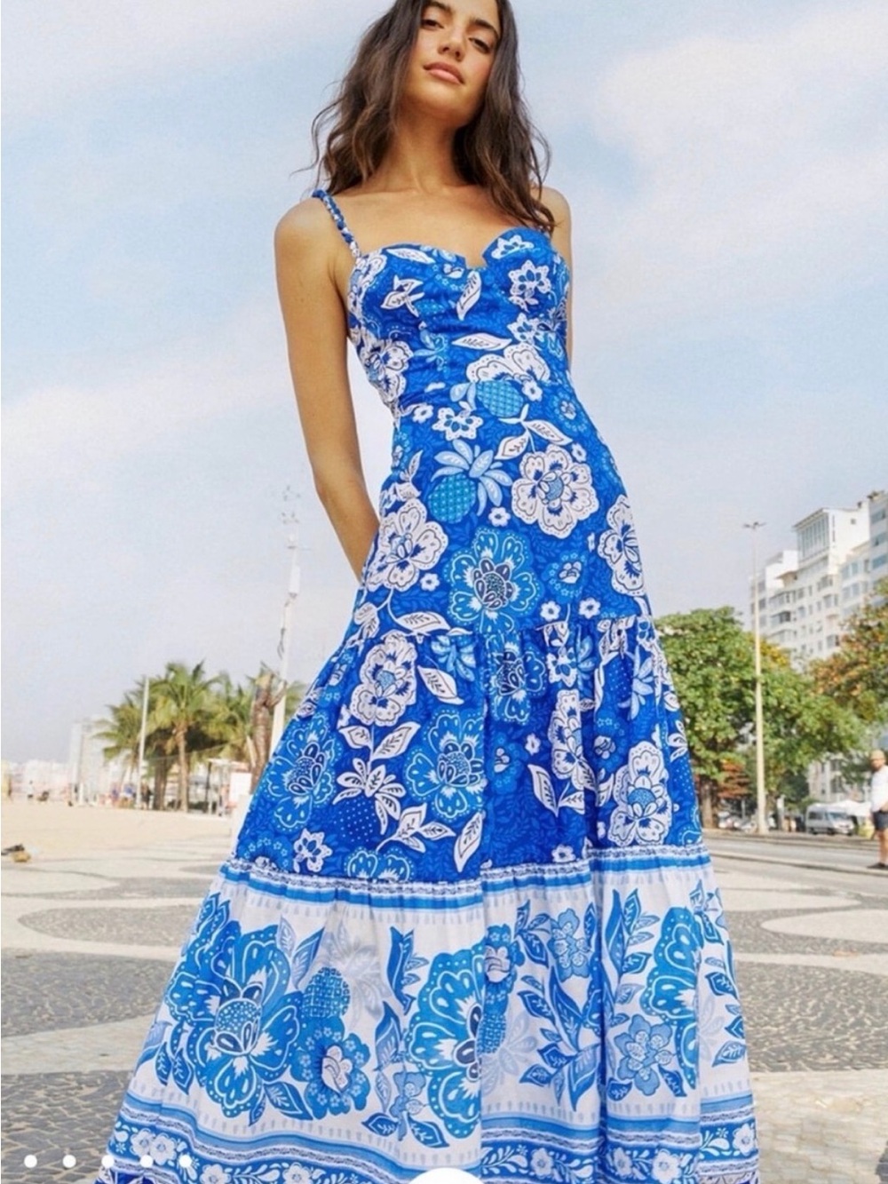 Blue Floral Tiered Maxi Dress - Women